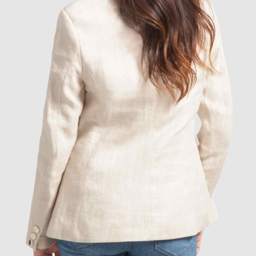 OLGYN Women Double Breasted Off-White Linen Blazer - Picture 2 of 4